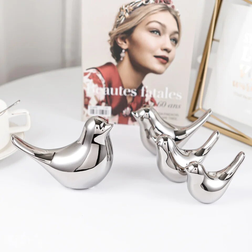 Silver Bird Decorative Ornament – Modern Minimalist Home Accent