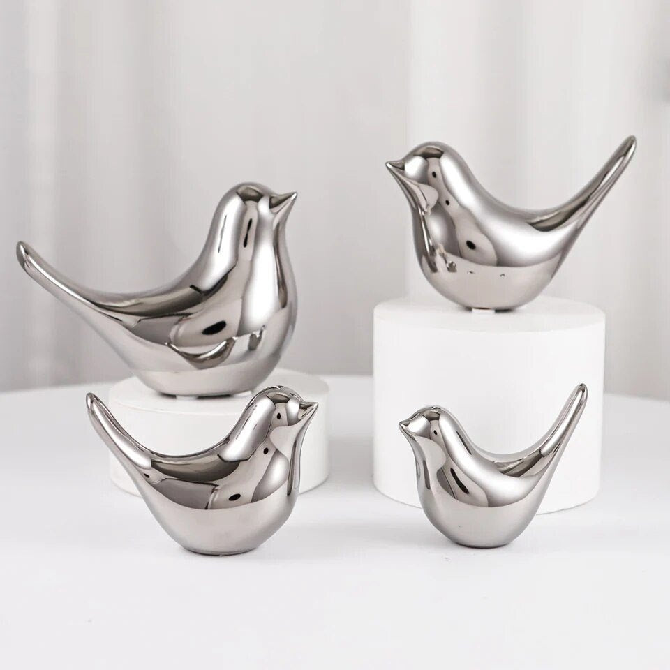 Silver Bird Decorative Ornament – Modern Minimalist Home Accent