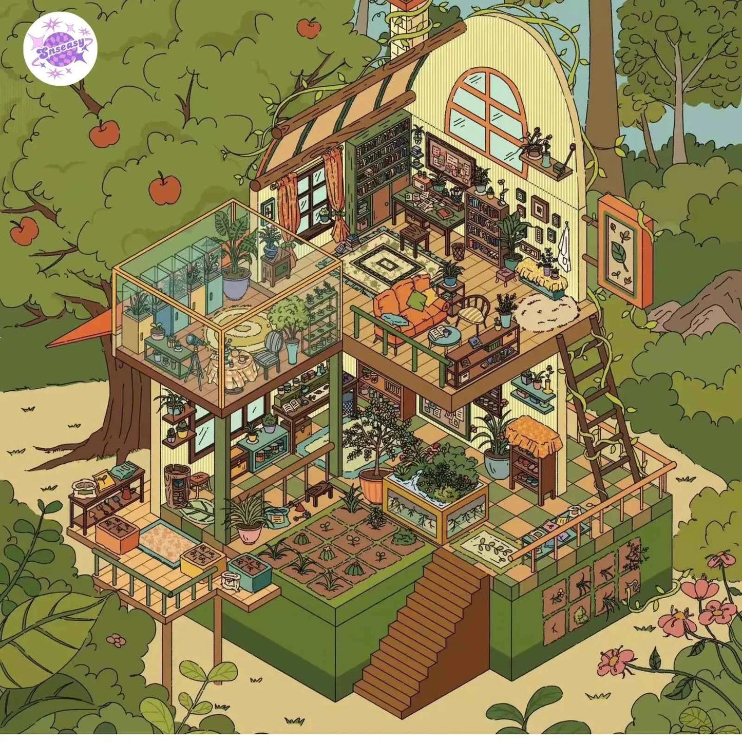 Plus Plant Research Institute 51.0 – 3D Miniature Sticker Scenes - 2 Theme Sets: Plant Research Institute | Starry Fantasy House