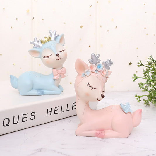 Cute Deer Figurine – Romantic Home Decor (Blue / Pink / Couple Set)