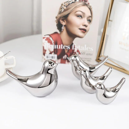 Silver Bird Decorative Ornament – Modern Minimalist Home Accent