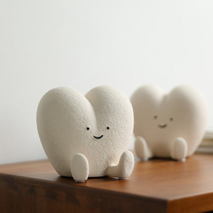 Cute Heart Decor Figurine – Minimalist Ceramic Style Desk & Home Accent (White / Red)