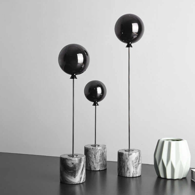 Modern Metal Orb Decor – Nordic Minimalist Marble Base Sculpture