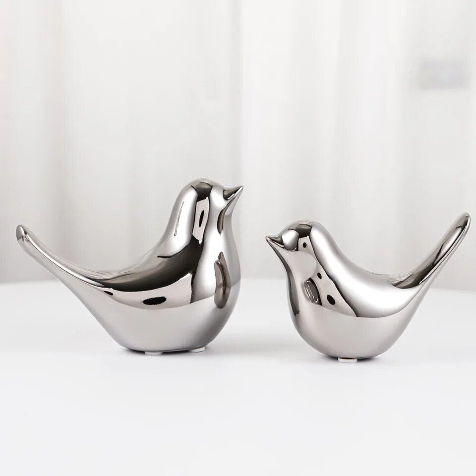 Silver Bird Decorative Ornament – Modern Minimalist Home Accent
